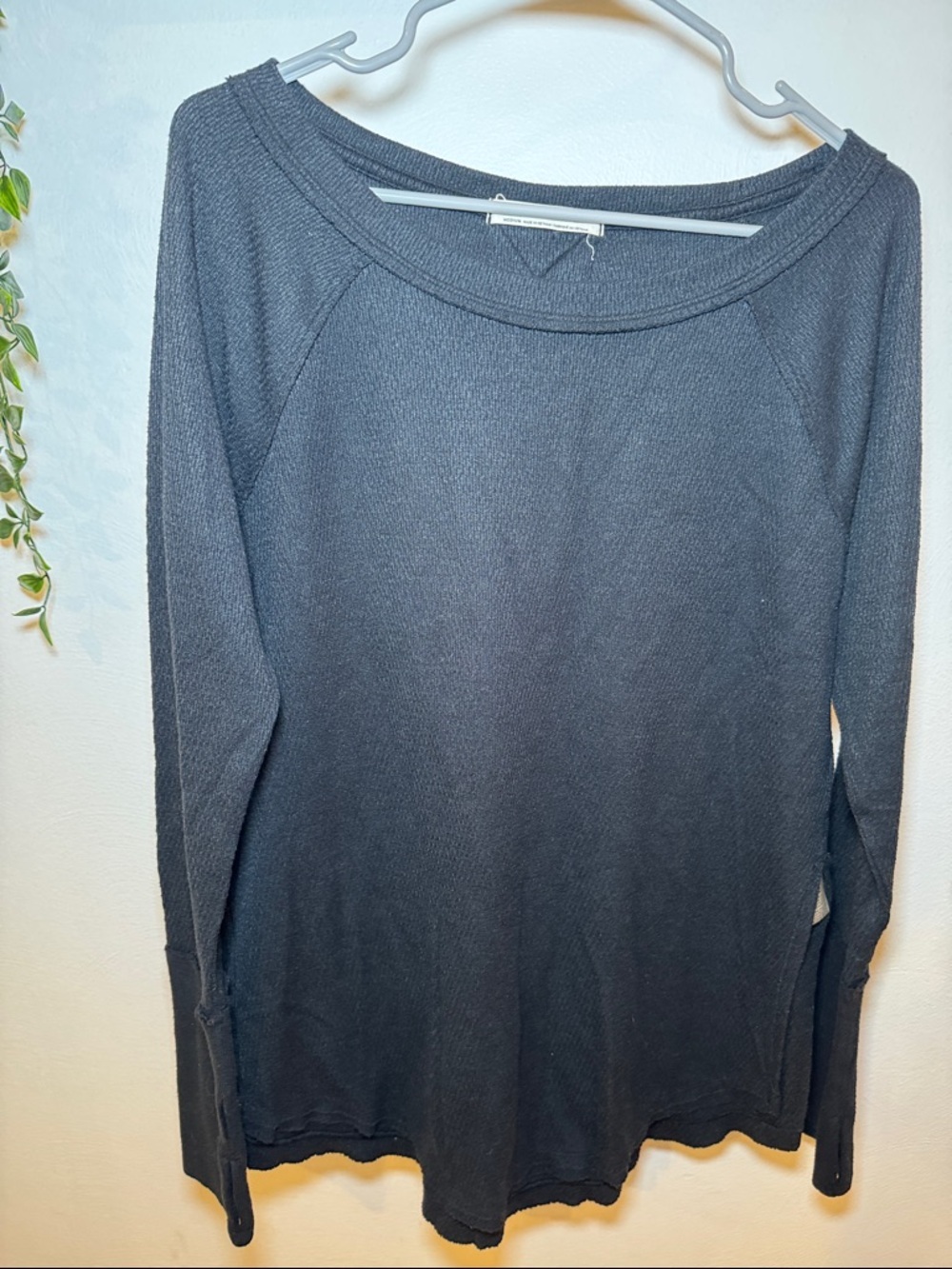 We The Free Black Waffle Knit Long Sleeve Top
